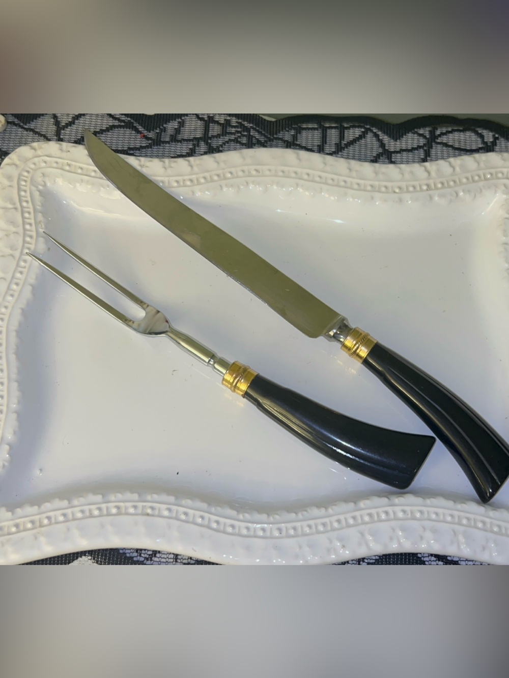 Crown Crest Sheffield England vintage two-piece carving knife and fork set